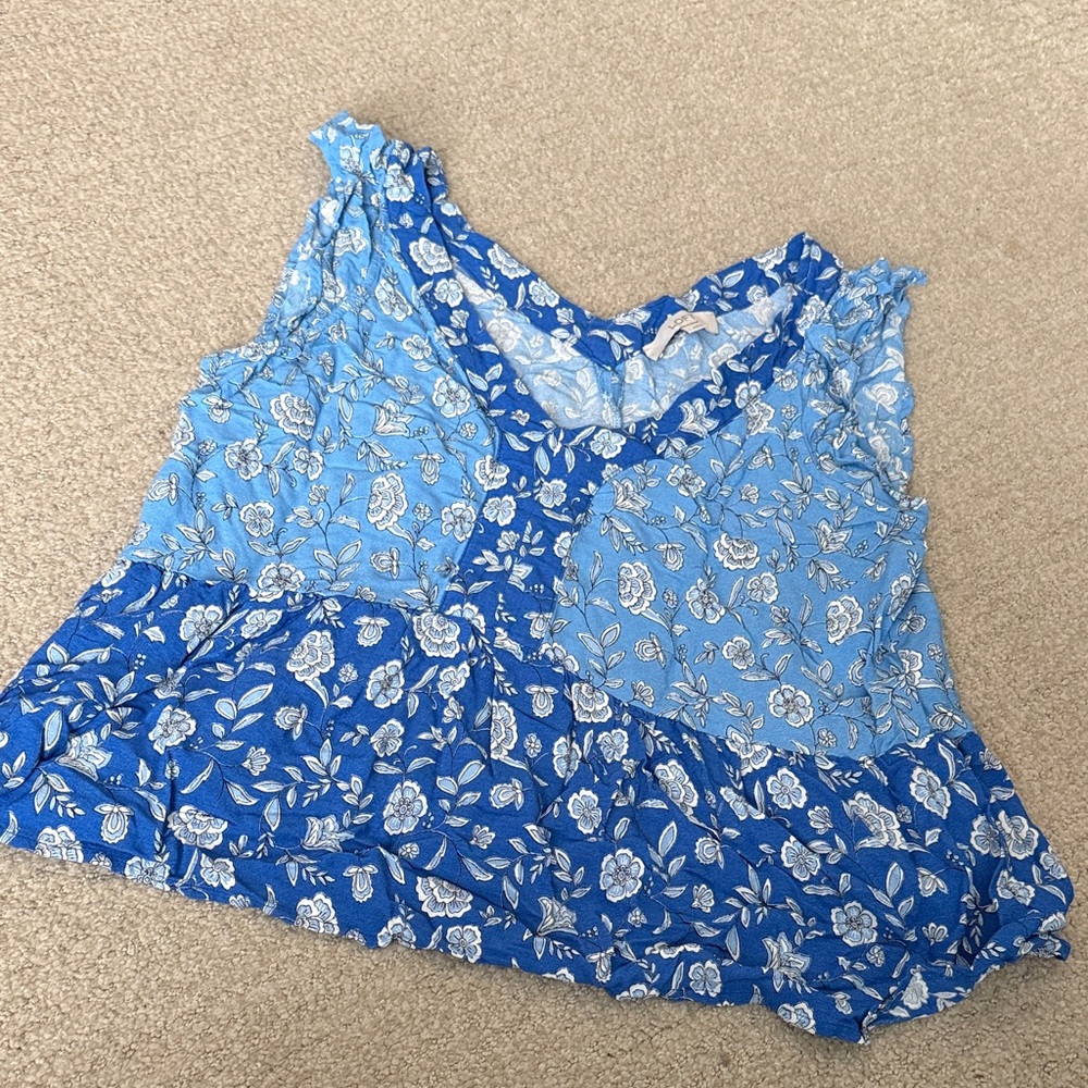 Loft Floral Blue and Light Blue Sleeveless Top